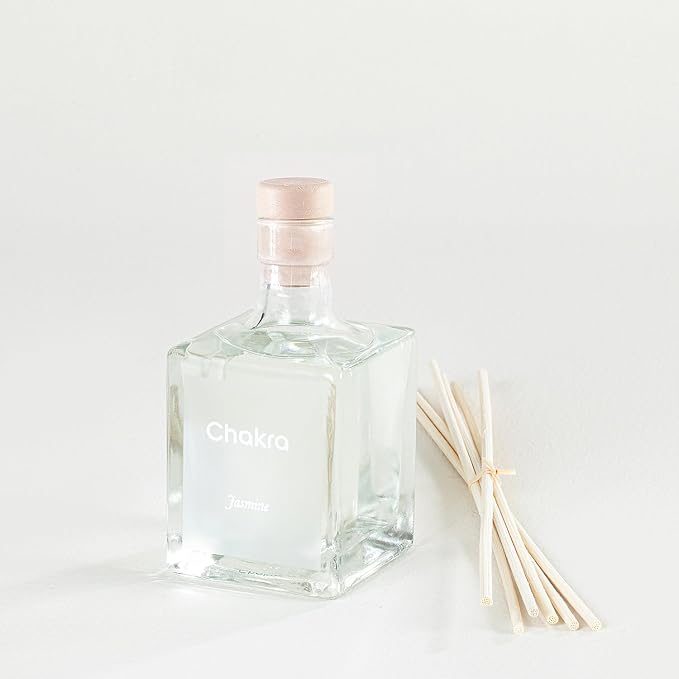 Chakra Reed Diffuser Set - Reed Diffusers for Home, Office and Living Spaces with Long-Lasting Fragrance, Scent Diffuser with Decorative Glass Bottle & Bamboo Sticks, 3.3 fl oz, Jasmine