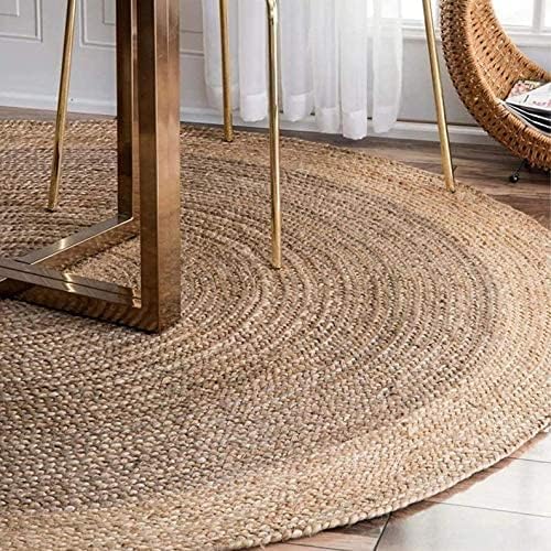 100% Jute Area Rug 7 Feet Round Natural Fibers- Braided Design Hand Woven Natural Carpet - Home Decor for Living Room Hallways Bedroom (Natural, 7 Feet Round)
