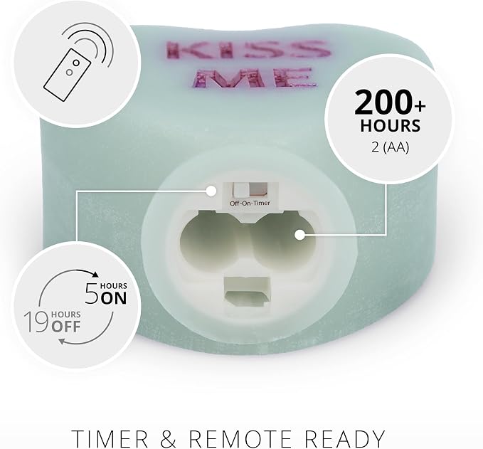 Luminara Candy Heart Kiss Me Fresh Mint Candle- Flameless Real-Flame Romantic Battery Operated LED Decor- Valentine's Day Collection- 3.5" x 4.5"