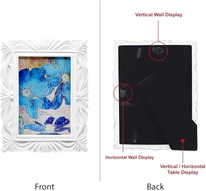 Isaac Jacobs 4x6 White Wave Textured Hand-Crafted Resin Picture Frame with Easel & Hook for Tabletop & Wall Display, Decorative Swirl Design Home Décor, Photo Gallery, Art, More (4x6, White)