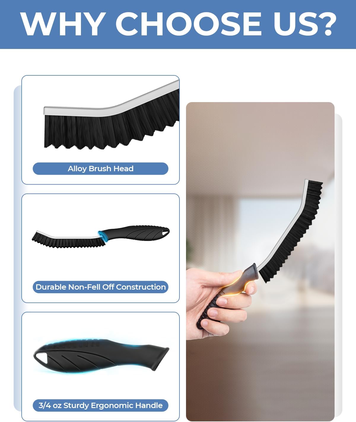 Crevice Cleaning Brushes, Cleaner Scrub Brush Tool for Hard to Reach Tight Space, Home Essentials, Serrated Scrub Brushes, Cleaning Supplies for Shower, Bathroom, Kitchen, Toilet (2, Black)