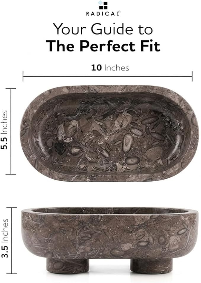 Radicaln Marble Oval Bowl With Stand 10" Inches Oceanic Handmade Decorative Bowl, Ideal Key Bowl & Candle Holder, Candy and fruit Dish For Kitchen Countertop