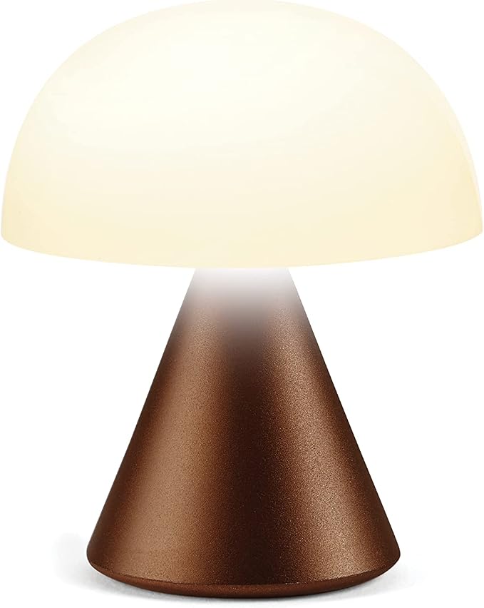 Lexon Mina Small Mushroom Lamp - LED Portable Bedside Light for Bedrooms, Kids & Nursery - Rechargeable with 12h Autonomy & Memory Dimmer, Aluminum - Bronze