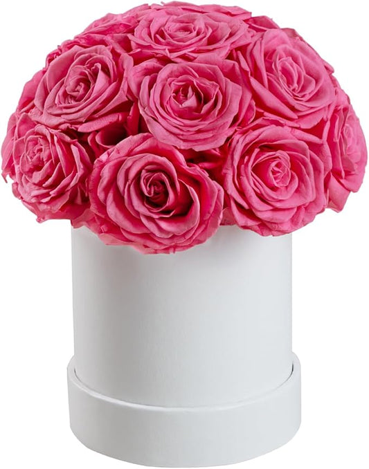 18 Preserved Roses in Round Dome Shape, Mother's Day Real Forever Flowers Rose Box, Eternal Rose Gift for Her Women Girl Friend Wife, Flower Gift for Valentines Day(Pink)