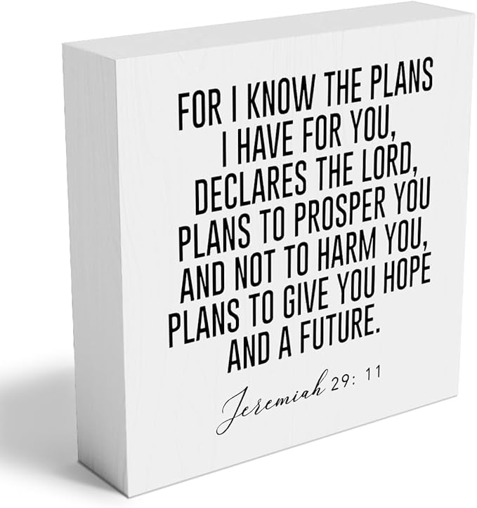 For I Know the Plans I Have for You Jeremiah 29:11 Wooden Box Sign Inspirational Decor Christian Gifts Bible Verse Decorations for Home Office Shelf Table Desk Gifts for Women 5 x 5 Inch