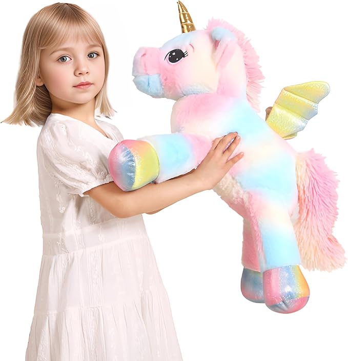 FFxiong 24 Inch Multicolored Big Unicorn Stuffed Animal Plush Toy Pillow, Cute Soft Giant Unicorn with Rainbow Wings Large Doll, Gift for Children Girl Boy Kids Birthday Valentine Christmas