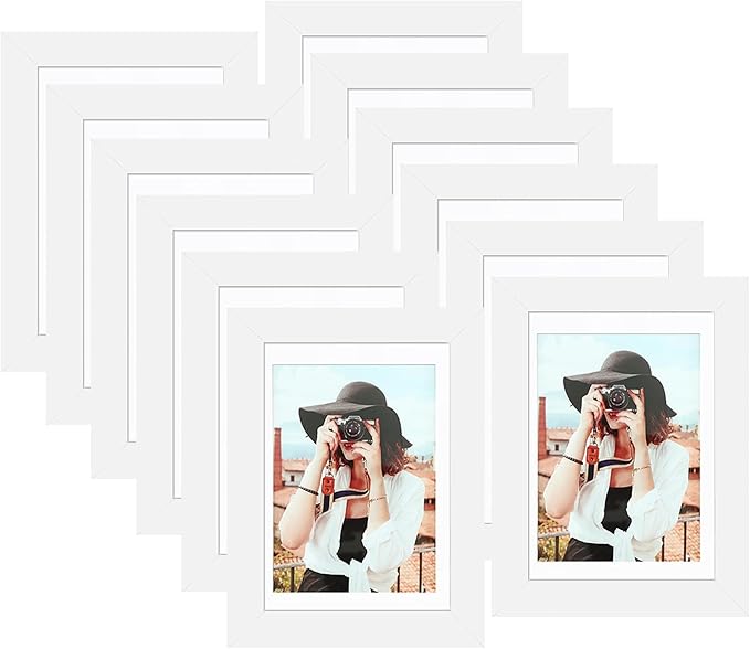 Picrit 5x7 Picture Frame Set of 12, Display 4x6 with Mat or 5x7 without Mat, Photo Frames for Wall Mounting or Table Top Display, White
