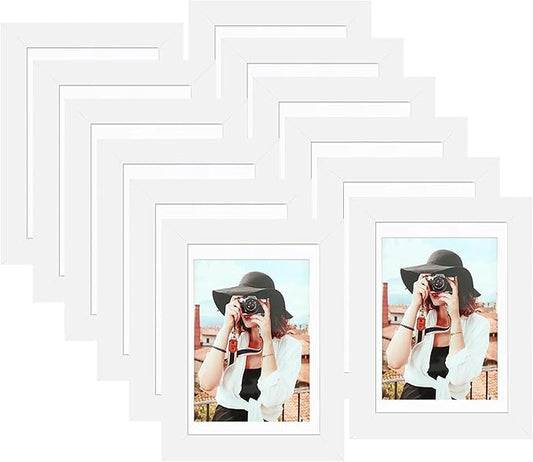 Picrit 5x7 Picture Frame Set of 12, Display 4x6 with Mat or 5x7 without Mat, Photo Frames for Wall Mounting or Table Top Display, White