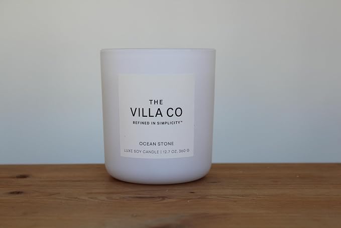 | Ocean Stone | Scented Candle for Women & Men | Hand-Poured, Aromatic & Fragrant | 60 Hour Burn Time 12 OZ | Soy Based | Phthalate Free | Made in USA