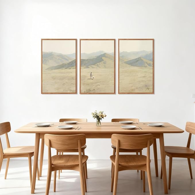 CHDITB Jesus Leaves The 99 Parable of The Lost Sheep Framed Canvas Wall Art(16"x24"), 3 Panels Boho Mountain Nature Landscape Artwork Prints, Large Religious Christian Bible Story Faith LDS Gift Decor for Home Office Bedroom