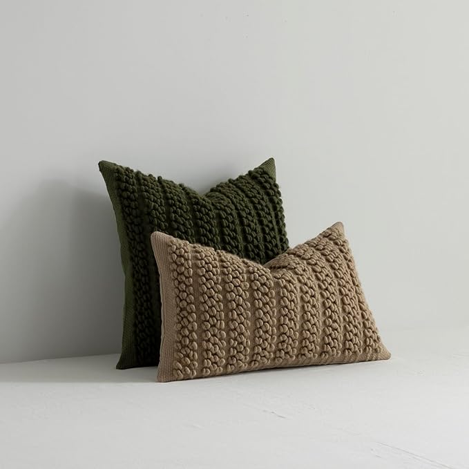 DEZENE Wool Boucle Lumbar Pillow Cover Premium Chic Accents Rectangular Textured Decorative Throw Pillow Case for Living Room Couch Sofa Home Decor 12"x20" Taupe