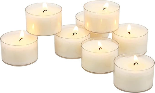 Stonebriar Bulk 24 Pack Unscented Smokeless Long Burning Clear Cup Tea Light Candles with 6 to 7 Hour Extended Burn Time