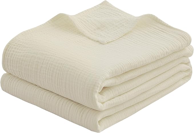 100% Cotton Muslin Throw XL Blanket (50" x 70") – A Luxuriously Soft, 4-Layer Lightweight and Breathable Gauze Blanket, Perfect for Year-Round use on beds, couches (Ivory, Throw XL)