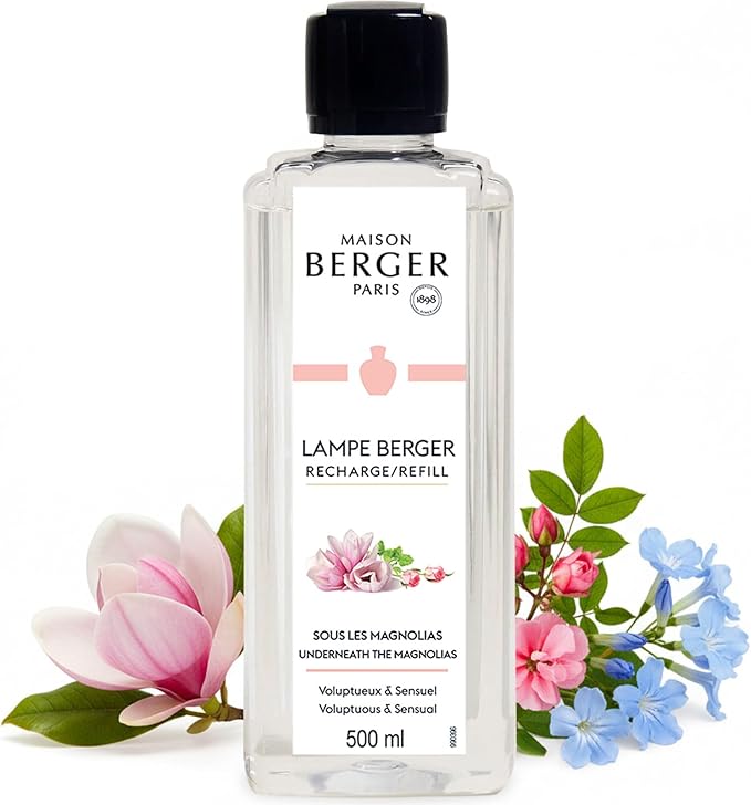 MAISON BERGER Underneath The Magnolias Lampe Berger Refill, 500 ml (16.9 fl oz), 2-in-1 Catalytic System, Neutralizes Odors and Diffuses Fragrance, Damask Rose, Lemon, Arabian Rose, Made in France
