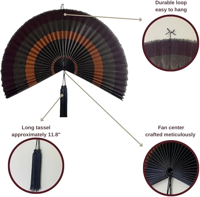 ChumDecor Japanese Wall Fan Decor, Large Bamboo Fan Wall Art, Boho Hanging Headboard Decor, 60 Inch