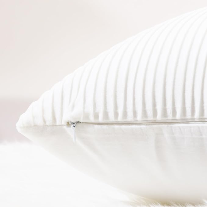 YCOLL White 12x20 Pillow Cover Set of 2 Velvet Striped Pattern - Soft Throw Pillows for Home Decor, Luxury Decorative Pillow Covers for Couch, Bed,Living Room