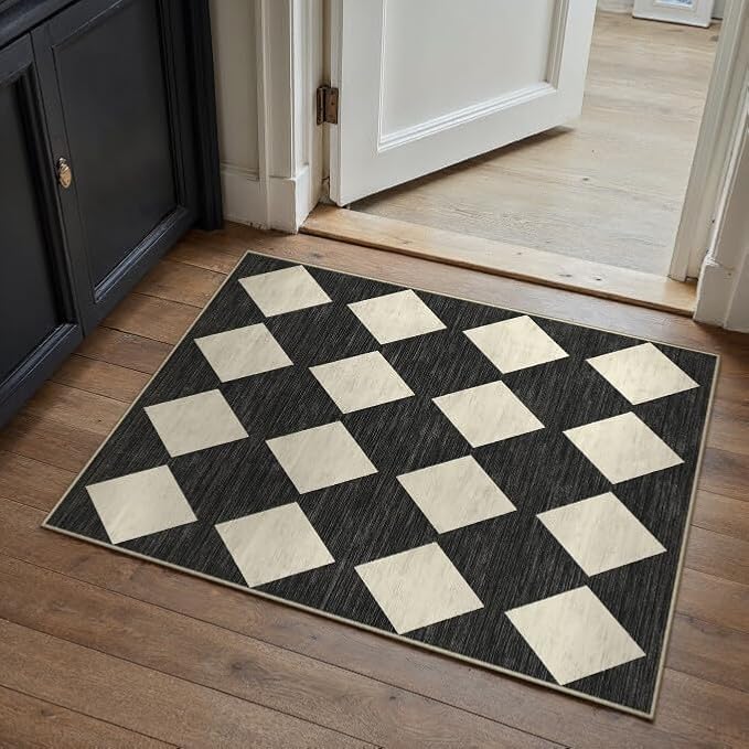 PureCozy Machine Washable 2x3 Area Rugs for Entryway Modern Soft Black and White Checkered Indoor Door Mats Non-Slip Stain Resistant Low Pile Accent Small Rug for Bedroom Kitchen Laundry Entrance