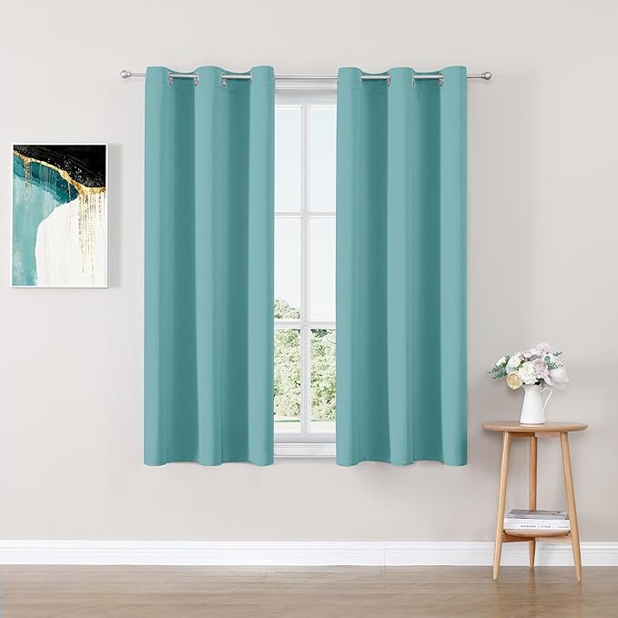 ChrisDowa Small Window Curtains 40 inches Long for Bedroom - Grommet Short Thermal Insulated Room Darkening Curtains for Kitchen (2 Panels, Aqua, 29 x 40 Inch)