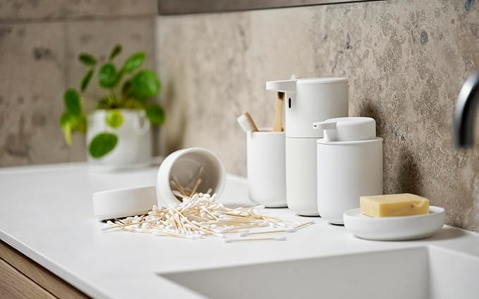 ZONE DENMARK Nova Porcelain Soap Dish with Sophisticated Simplicity Soft Touch Coating - Elevate Your Bathroom Décor, Practical Design, Style and Functionality- (White)