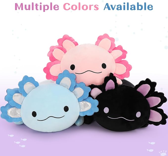 MaoGoLan 4Pcs Giant Axolotl Plush with 3 Babies Inside-23.5" Large Ultra Soft Axolotl Stuffed Animals Throw Pillow-Squishy Stuffed Axolotl Plush Collection Gift for Axolotl Lover,Kids,Teens,Black