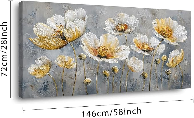 Ggaafet Bright Yellow Flowers Wall Art for Living Room Canvas Oil Painting Prints Beautiful Floral Blooming Art Deco Pretty Artwork Office Bedroom Family Dining Room Decor Extra Large