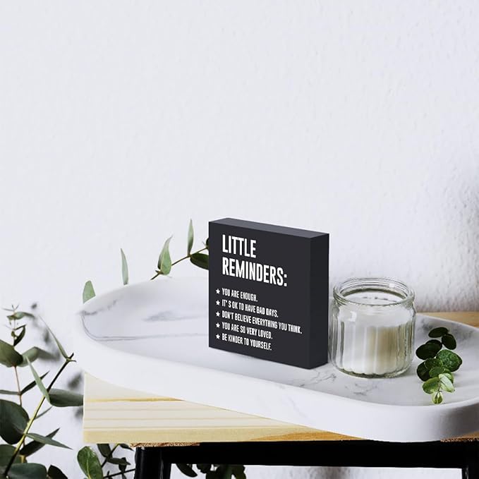 Inspirational Mental Health Gifts Home Office Decor Black Wooden Box Sign for Living Room Dorm College Shelf Bedroom Counter Tabletop Desk Decor Encouragement Gifts Wood Sign