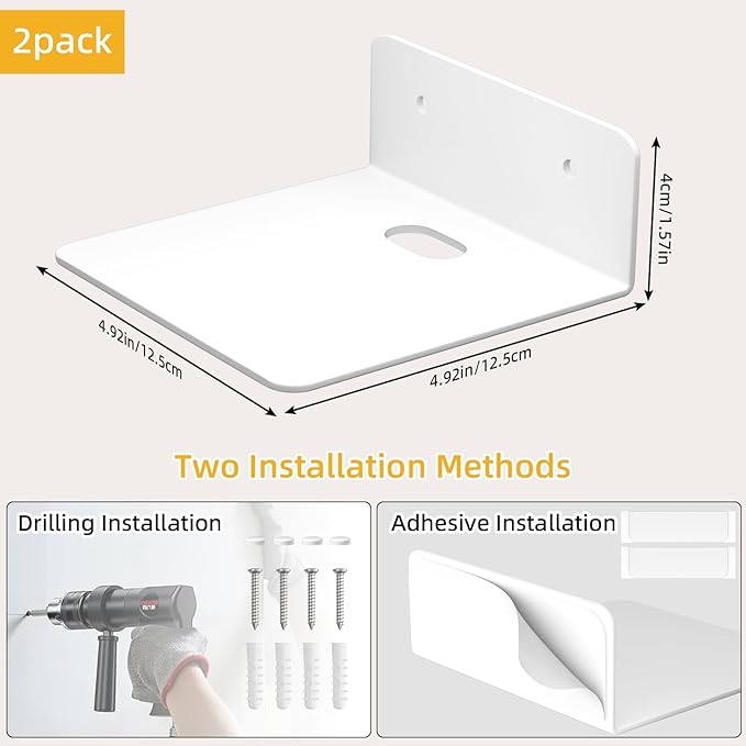 Wisfame Small Piano White Shelves for Wall, 4.92″ Metal Floating Shelves for Echo, Cameras, Small Speaker, Adhesive Display Ledges, No Drilling Wall Shelves for Bathroom, Living Room, Bedroom, 2 Pack