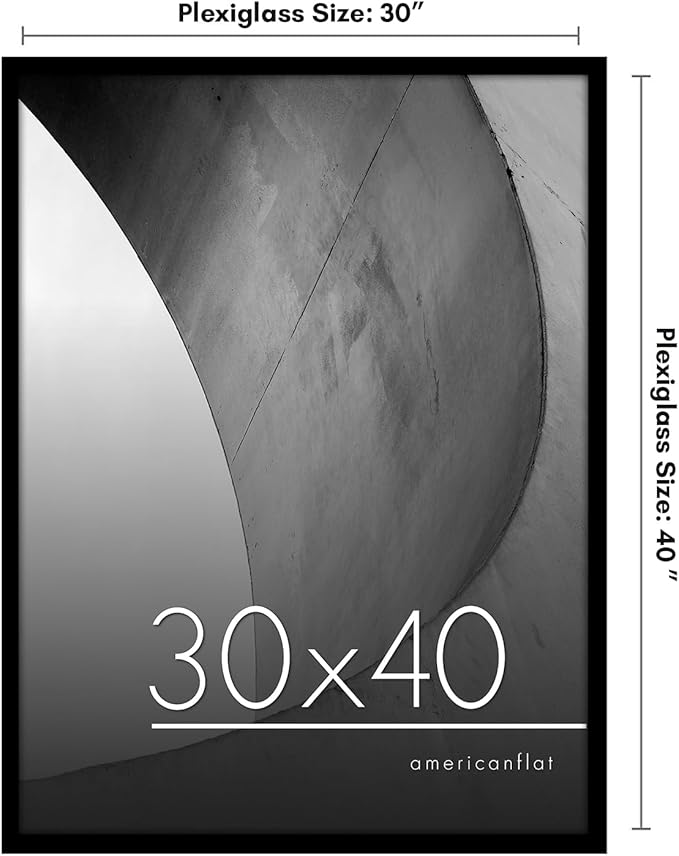 Americanflat 30x40 Picture Frame with Polished Plexiglass - Streamline Collection - Thin Border for Wall Display - Hanging Hardware Included - Black