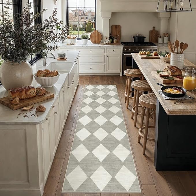 PureCozy Checkered 2'6x8 Runner Rug for Hallways Gray Washable Long Carpet Non-Slip Low Pile Modern Soft Indoor Accent Throw Rugs for Entrance Kitchen Bedroom Dining Laundry