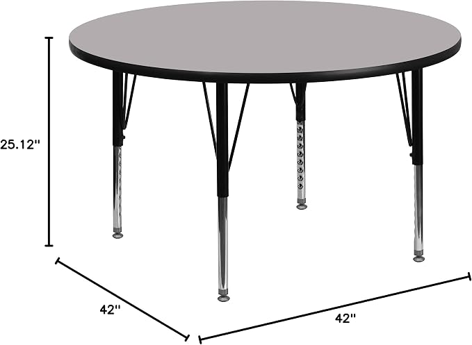 Flash Furniture Wren 42'' Round Grey Thermal Laminate Activity Table - Height Adjustable Short Legs