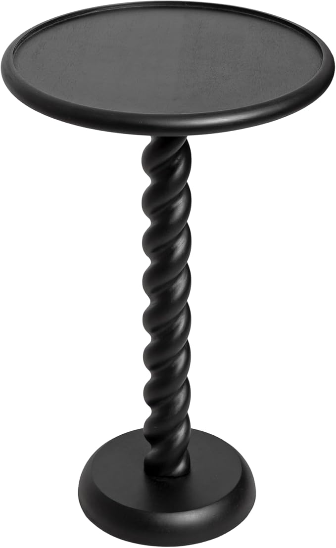 Kate and Laurel Willoughby Modern Wooden Spiraled Round Side Table, 15 x 15 x 24, Black, Accent Pedestal End Table with Turned Base for Use as Indoor Plant Stand or Bedroom Nightstand Option