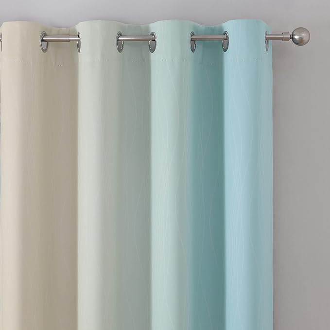 Estelar Textiler Beige and Aqua Blackout Curtains for Bedroom, Thermal Insulated Drapes 108 Inches Long, Full Light Blocking Energy Saving Long Curtains for Living Room, 52Wx108L, 2 Panels