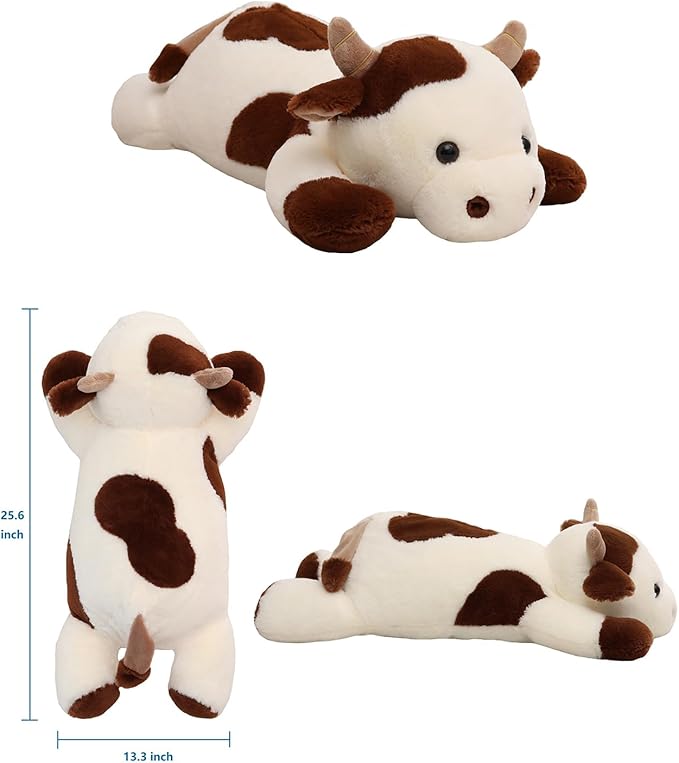 YESGIRL 25.6 inch 5 lbs Cow Weighted Stuffed Animals, Large Weighted Plush Animal, Cute Plush Toy Pillow, Soft Kawaii Plushie Gifts for Adults, Kids, Boys and Girls(Off-White)