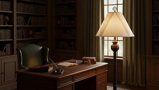 Aspen Creative 32100 French V-drape Pleated Spider Construction Lamp Shade, Ivory Cotton Fabric, 6"Top x 17"Bottom x 12"Slant