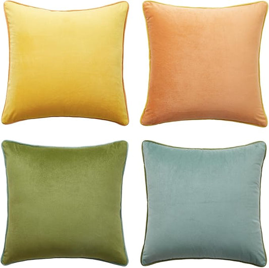 MONDAY MOOSE Decorative Throw Pillow Covers Cushion Cases, Set of 4 Soft Velvet Modern Double-Sided Designs, Mix and Match for Home Decor, Pillow Inserts Not Included (18x18 inch, Yellow/Green)