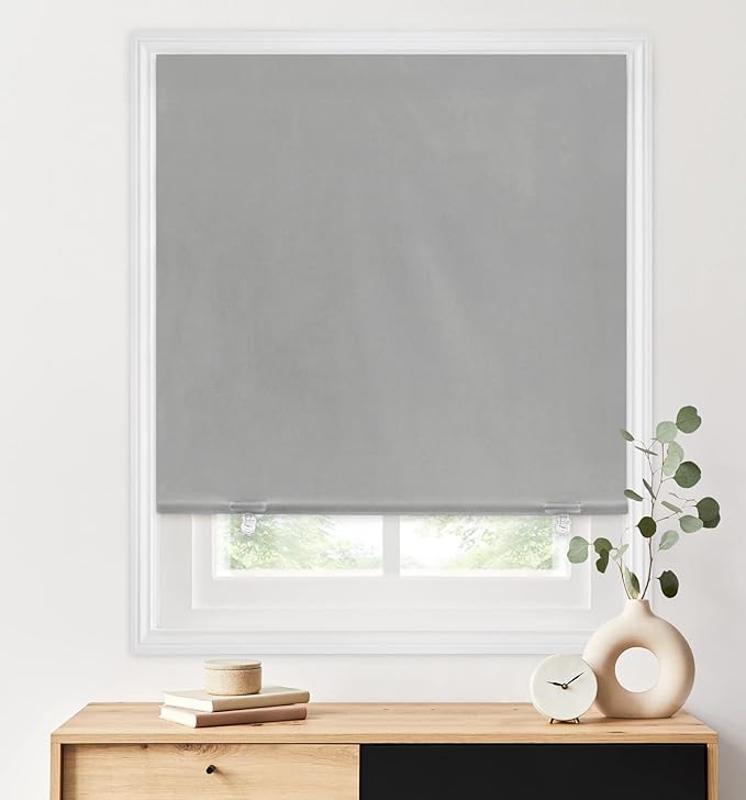 LazBlinds 100% Blackout Roller Shades, No Tools No Drill Cordless Blinds for Windows, Thermal Insulated UV Protection Privacy Window Shades for Bedroom (48''W x 72''H, Grey)