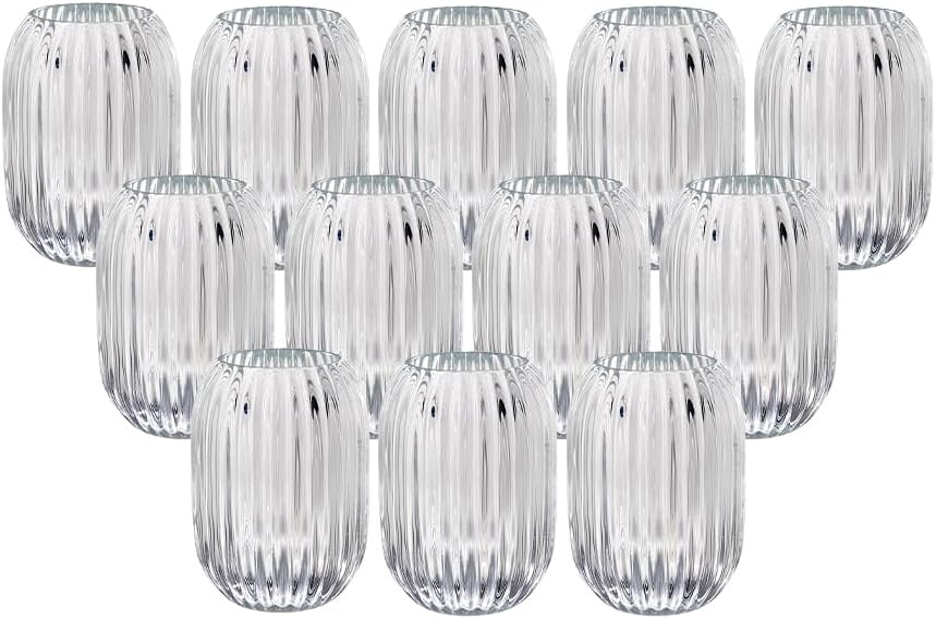 Serene Spaces Living Clear Optical Glass Votive Holder, Perfect for Weddings and Home Décor, 5" Tall & 3.5" Diameter, Set of 12