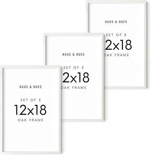 HAUS AND HUES 12x18 Picture Frames For Wall - Set Of 3 Poster Frames 12x18, Picture Frames 12x18, Poster Frame Set Of 3, 12x18 Frames, Frames 12 X 18, Photo Frames 12x18 (White Frame)