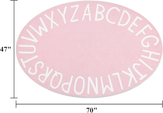 Topotdor Oval Kids Play Rug Alphabet Nursery Area Rug Extra Large Soft Crawling Play Mat for Children Toddlers Bedroom (47x70 inch, Pink)
