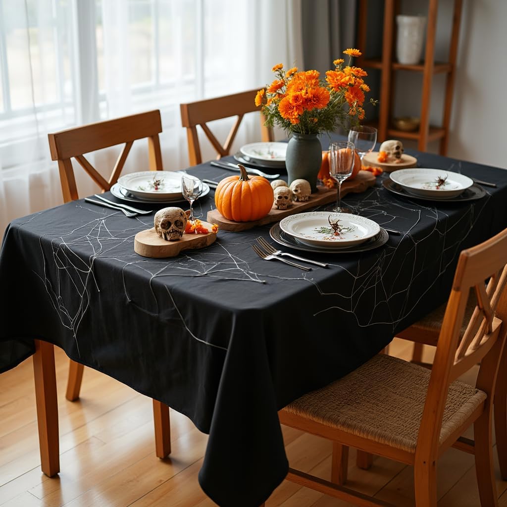 sancua Rectangle Tablecloth - 60 x 102 Inch - Stain and Wrinkle Resistant Washable Polyester Table Cloth, Decorative Fabric Table Cover for Dining Tables, Buffet Parties and Camping, Black