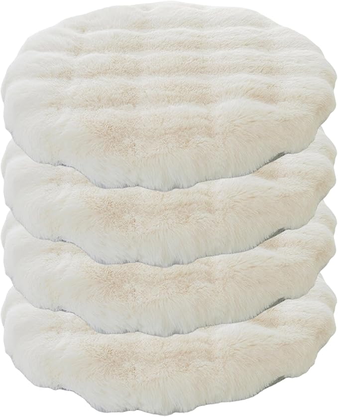 Lifup 4 Pack Round Chair Pads Memory Foam Seat Cushion Soft Cozy Plush Non Slip Thick Pad with Ties and Removable Cover for Dining Room, Office White 14 x 14 Inch