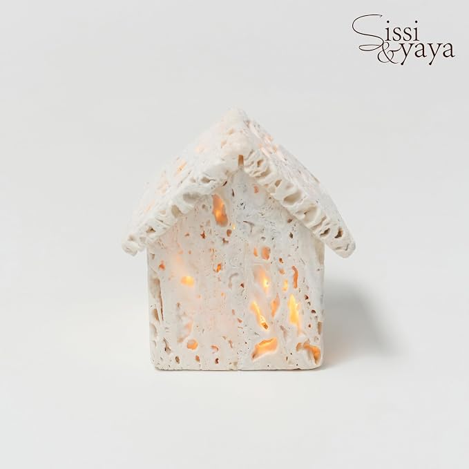 Sissi & yaya Marble Mood Light, 3-Color Dimmable LED Night Light, Travertine Bedside Ambiance Lamp for Home Decor & Gift