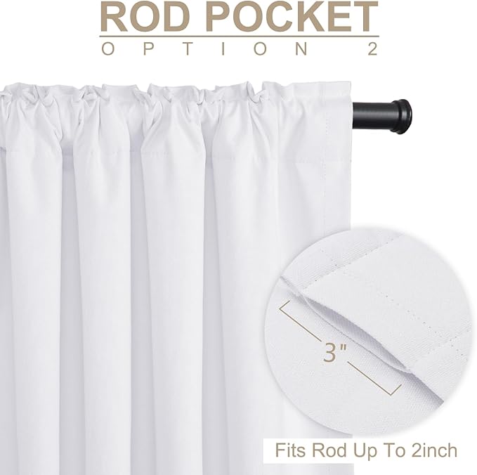 100% Blackout Shield Linen Blackout Curtains for Bedroom 45 Inches Long, Back Tab/Rod Pocket Living Room Drapes, Thermal Insulated Blackout Curtains 2 Panels Set, 42" W x 45" L, Bright White