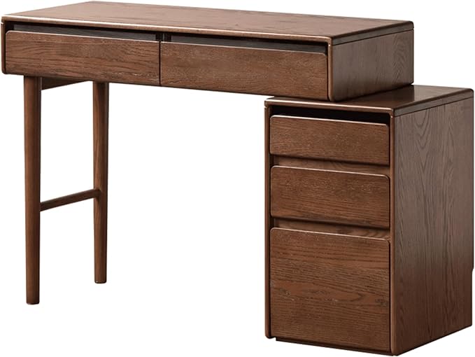 54" Extendable Vanity Desk, Solid Oak Wood Makeup Table with Adjustable Storage, Dressing Table for Bedroom, Study Desk for Home Office (No Chair & Mirror)