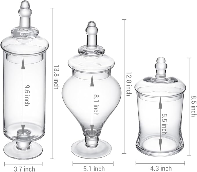 MyGift Clear Glass Apothecary Jars with Lid, Decorative Footed Vase, Candy Buffet Containers Set of 3