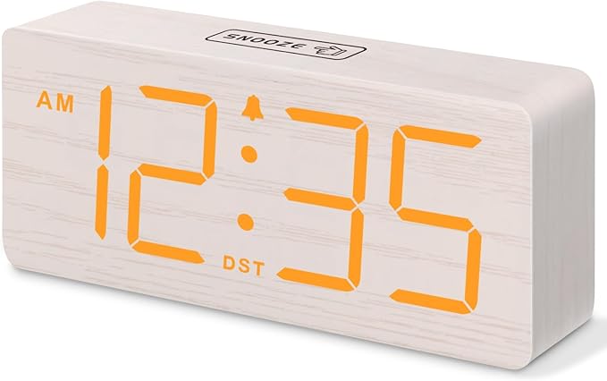 DreamSky Wooden Digital Alarm Clock for Bedroom - Loud Alarm Clock for Heavy Sleepers with Volume Control, Desk Clocks for Living Room with Large Numbers, Dimmer, DST, Wood Decor (Plug in Clock)