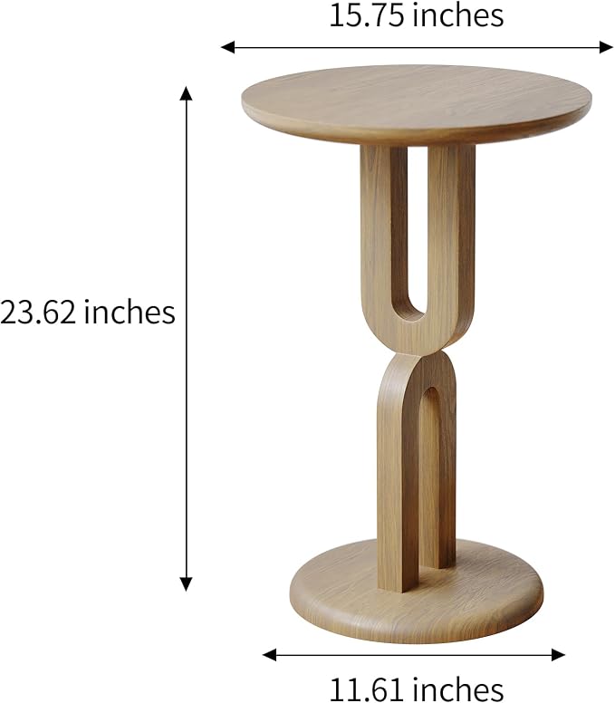 Solid Wood End Table with Sturdy U-Shaped Base, Modern Accent Side Table for Living Room Bedroom, Natural Ash Wood, Easy Assembly (15.75" L x 15.75" W x 23.62" H)