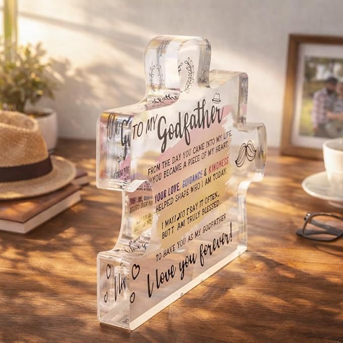 To My Godfather Puzzle Piece Decor, Meaningful Thank You Gift for Godfather from Godchild, Baptism Confirmation Gift, Birthday Christmas Appreciation Keepsake