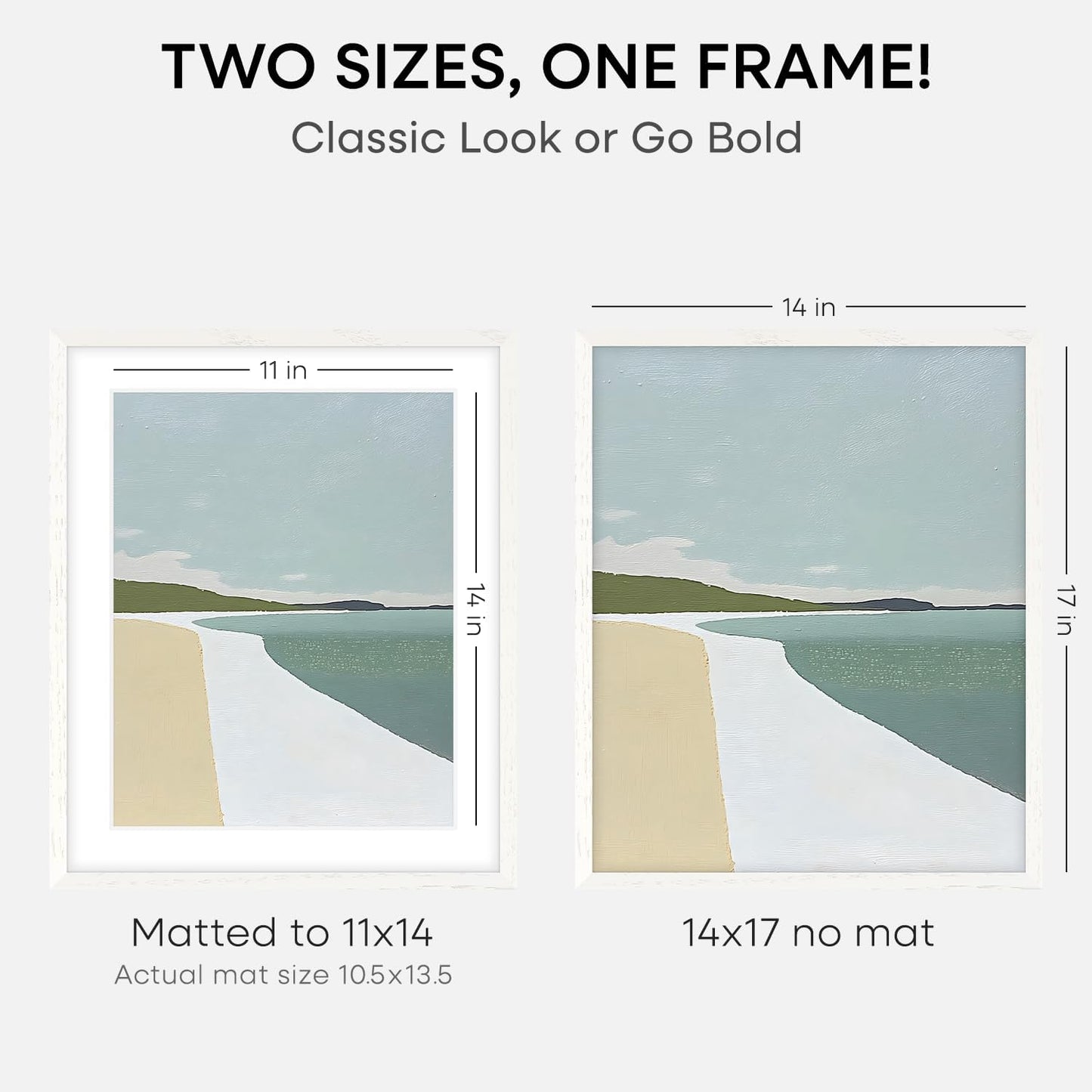 Homeforia 14x17 Picture Frame White, High End Oak 14x17 White Wood Frame with Mat 11x14 Photo, 14 x 17 Wooden Poster Frames Matted to 11 by 14, 17x14 Hanging Frames, Tempered Glass, Wall Kit, Set of 1