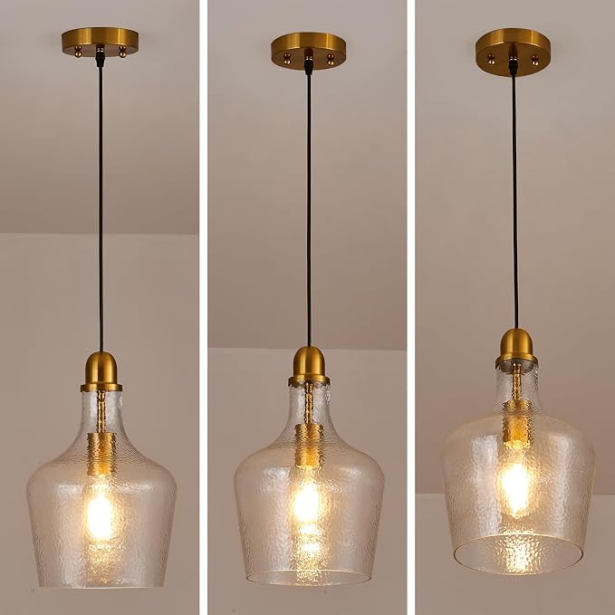 Glass Pendant Light Modern Brass 1 Light Single Dome Pendant Lighting Fixtures for Kitchen Island Dining Room Hallway, Dia 9 Inch, E26, UL Listed